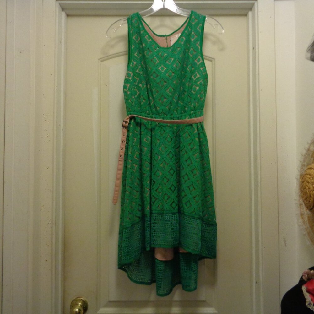 LACEY RETRO STYLED GIRL GREEN OVERLAY BEIGE FEMININE DRESS BY ESTEY M